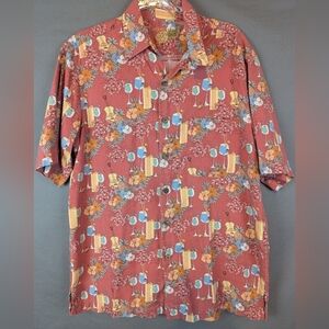 Caribbean Medium Silk/Cotton Blend Hawaiian Button Down Shirt Ukulele Margaritas